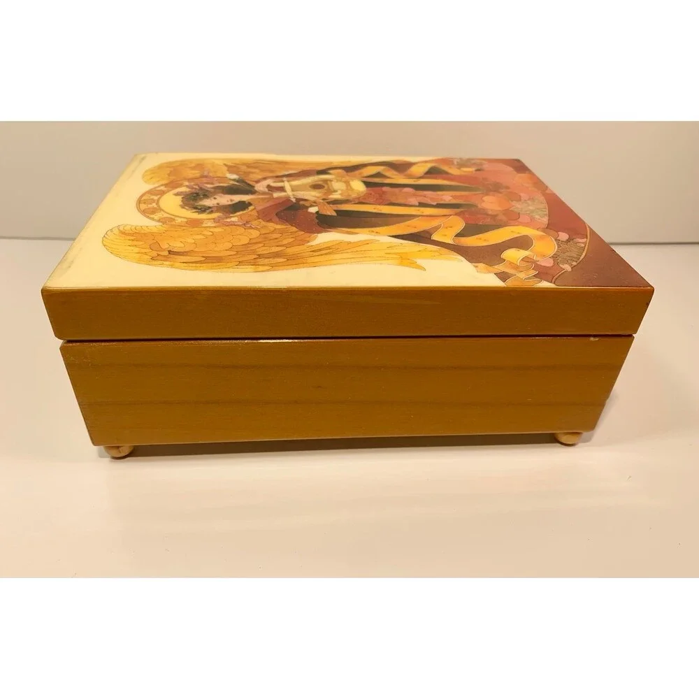 Victorian Angel  vintage lacquered Jewelry Music Box solid wood